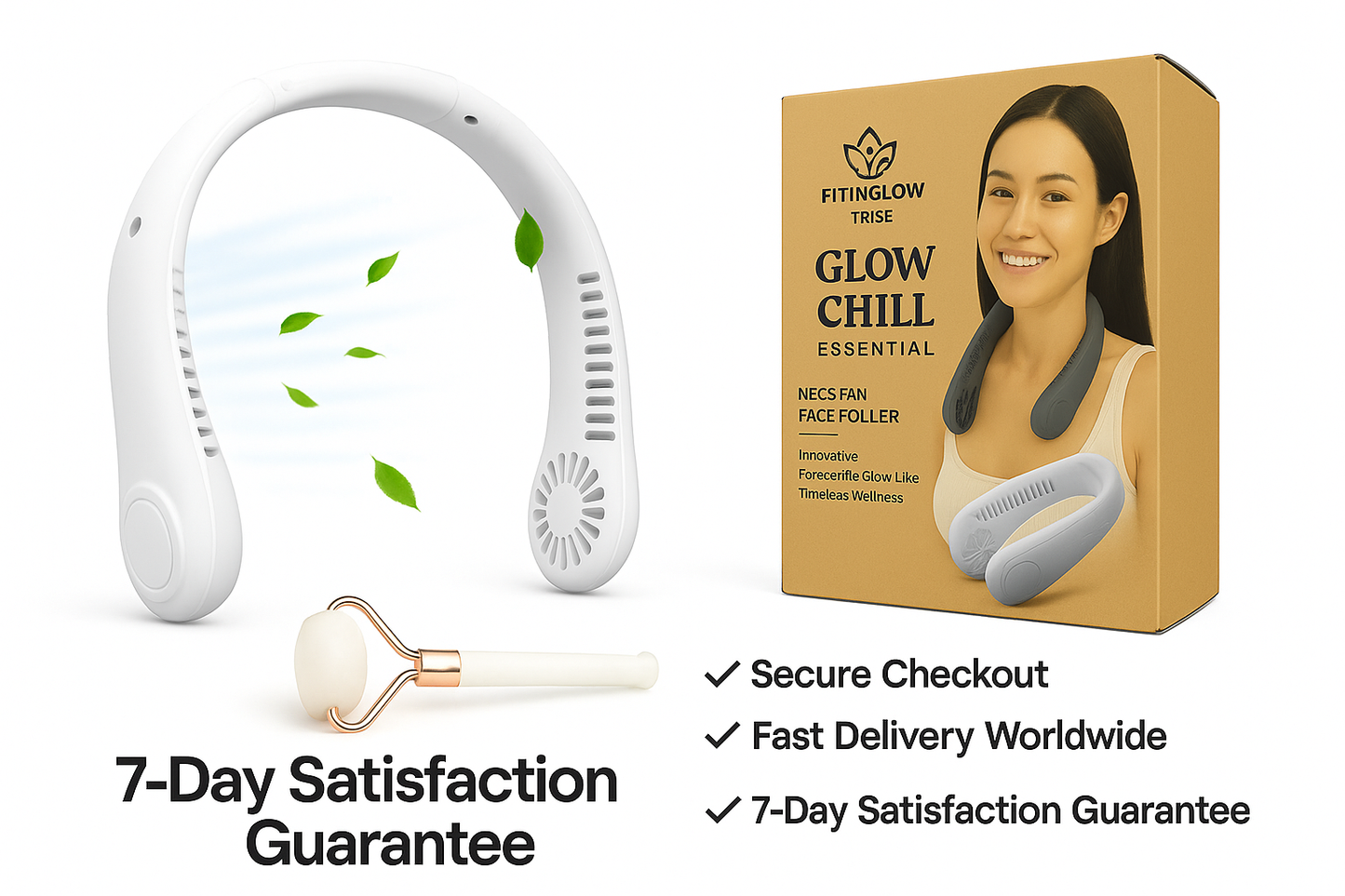 Neck Fan & Face Roller Glow Kit – Gift-Ready Box 🎁 - (Free Delivery, Cash on Delivery)