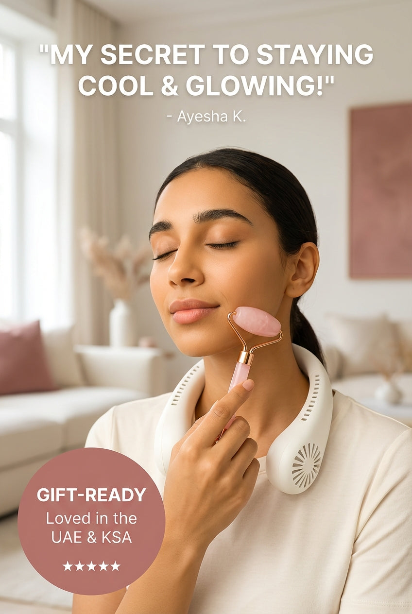 Neck Fan & Face Roller Glow Kit – Gift-Ready Box 🎁 - (Free Delivery, Cash on Delivery)