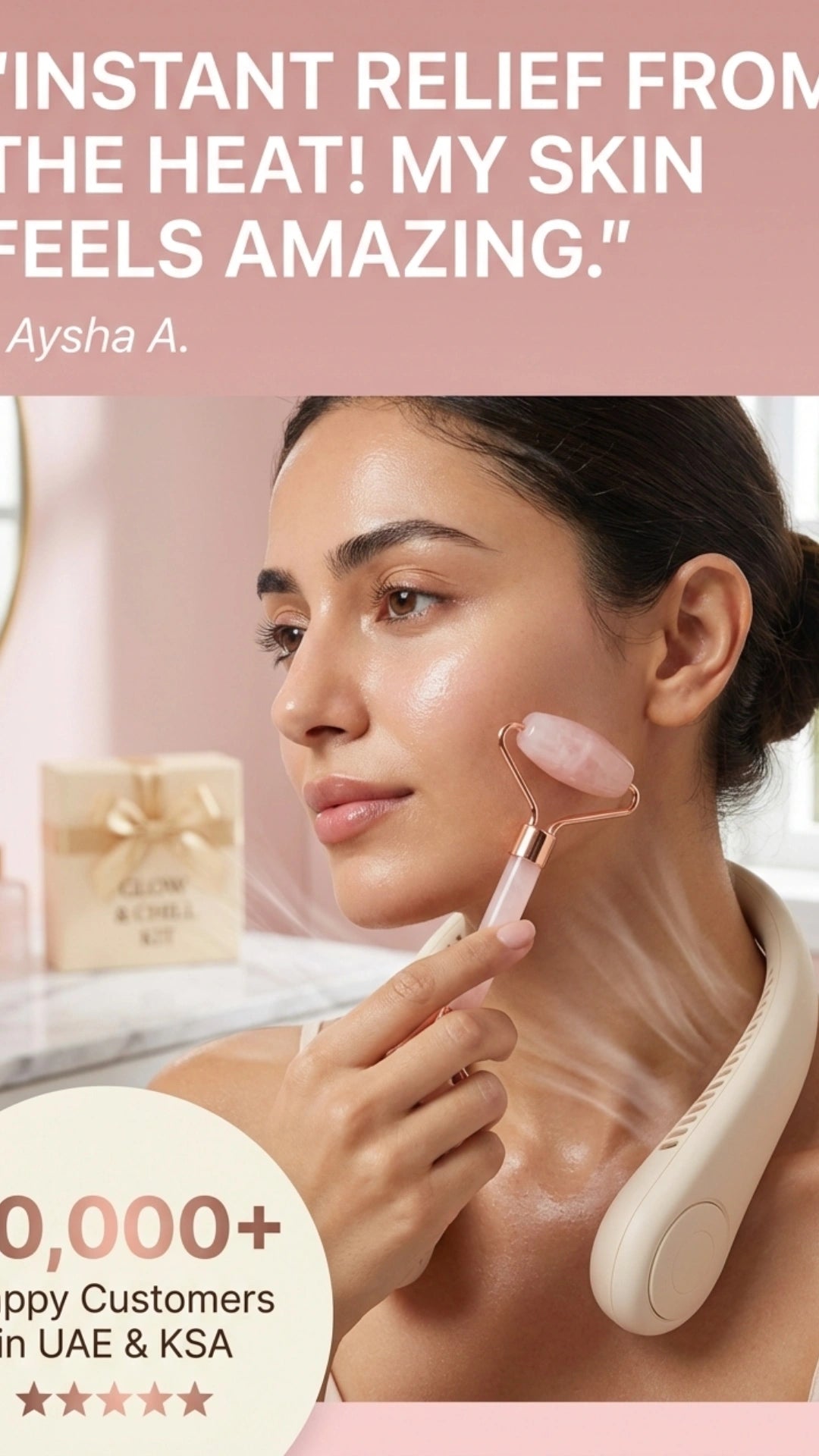 Neck Fan & Face Roller Glow Kit – Gift-Ready Box 🎁 - (Free Delivery, Cash on Delivery)