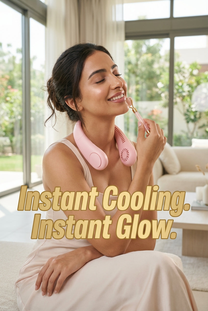 Neck Fan & Face Roller Glow Kit – Gift-Ready Box 🎁 - (Free Delivery, Cash on Delivery)