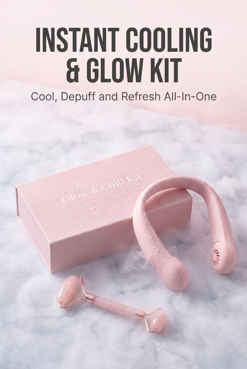 Neck Fan & Face Roller Glow Kit – Gift-Ready Box 🎁 - (Free Delivery, Cash on Delivery)