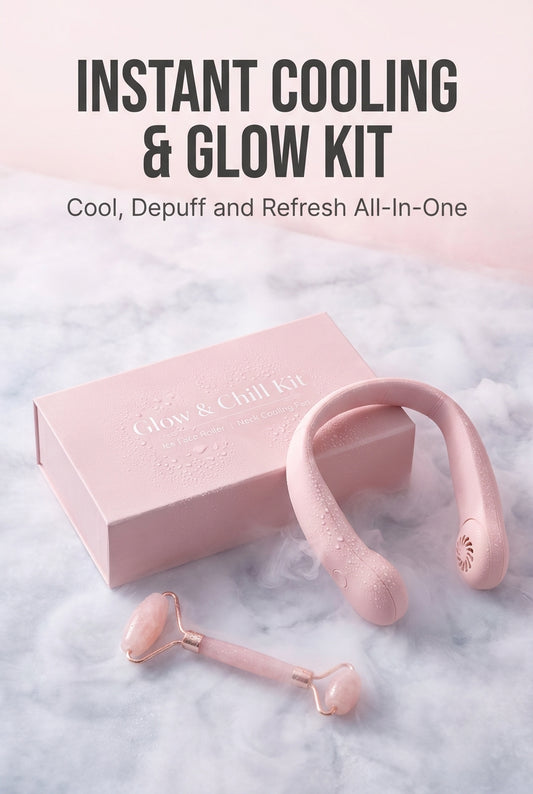 Neck Fan & Face Roller Glow Kit – Gift-Ready Box 🎁 - (Free Delivery, Cash on Delivery)