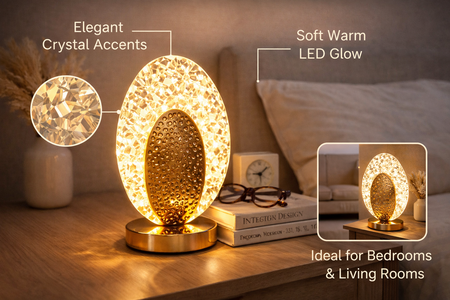 Oval Crystal LED Table Lamp