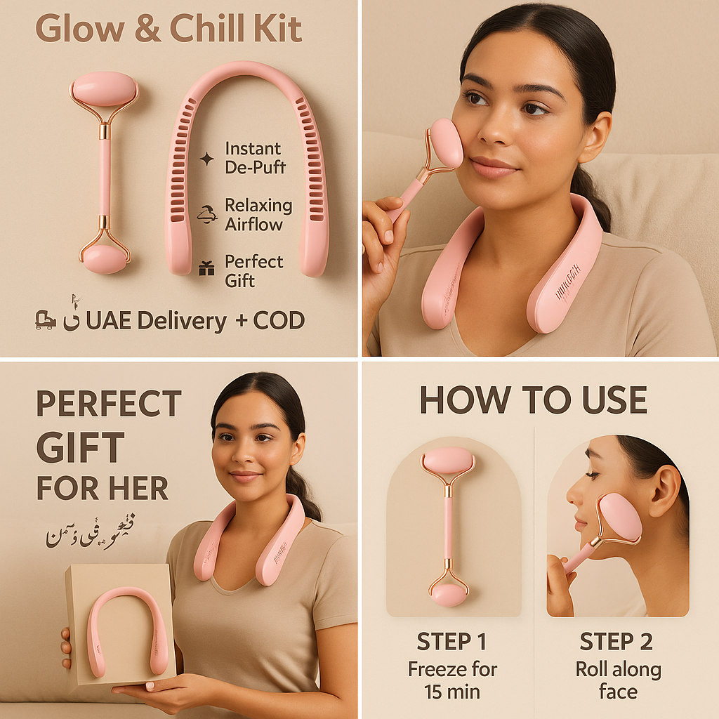 (Copy) Neck Fan & Face Roller Glow Kit – Gift-Ready Box 🎁 - (Free Delivery)
